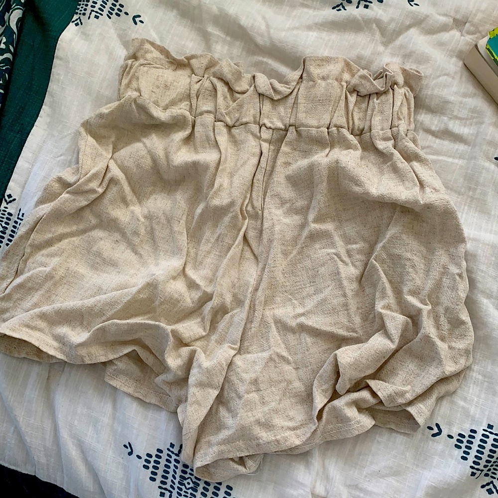 Beige paper bag shorts
